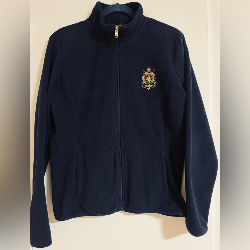 “Lauren” by Ralph Lauren Navy Fleece with Gold Crest - Women’s L - Picture 2 of 5